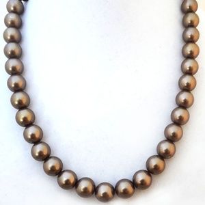 Metallic Cocoa Brown Beads on Ribbon Necklace